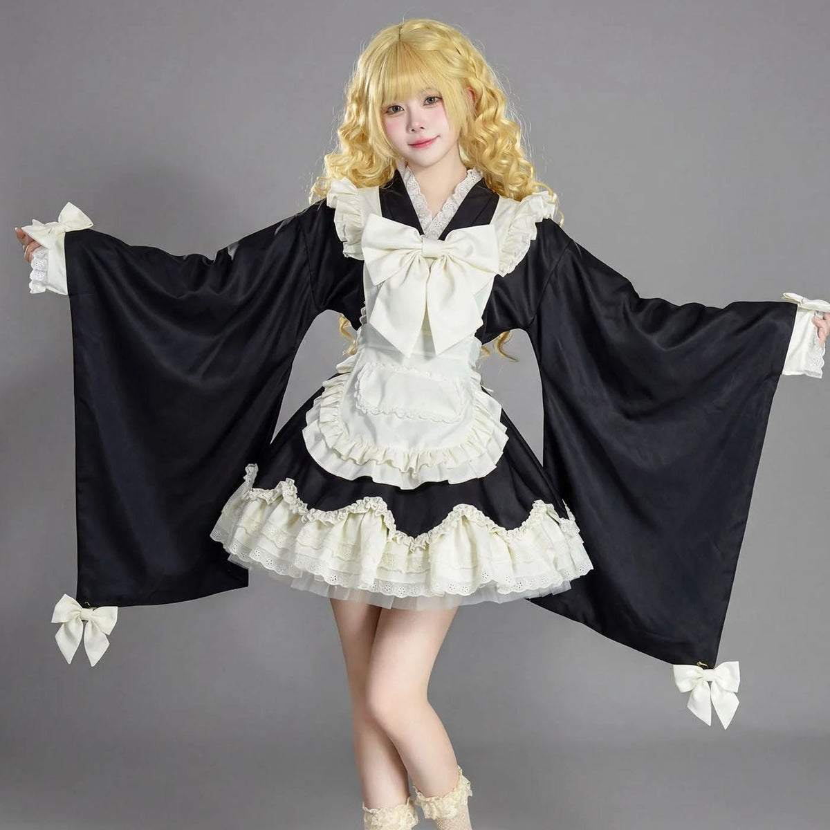 Kimono Lolita Wide Sleeve Maid Outfit Streamer Cosplay Dress
