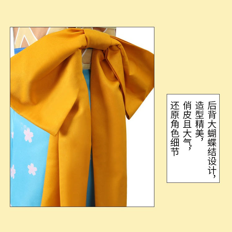 Anime Navigation Nami Kimono Blue Pajamas Fullset One Piece Cosplay Costumes