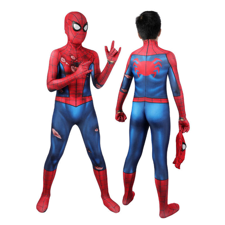 Spider-Man PS5 Classic Suit Damaged Children Jumpsuit Cosplay Costumes