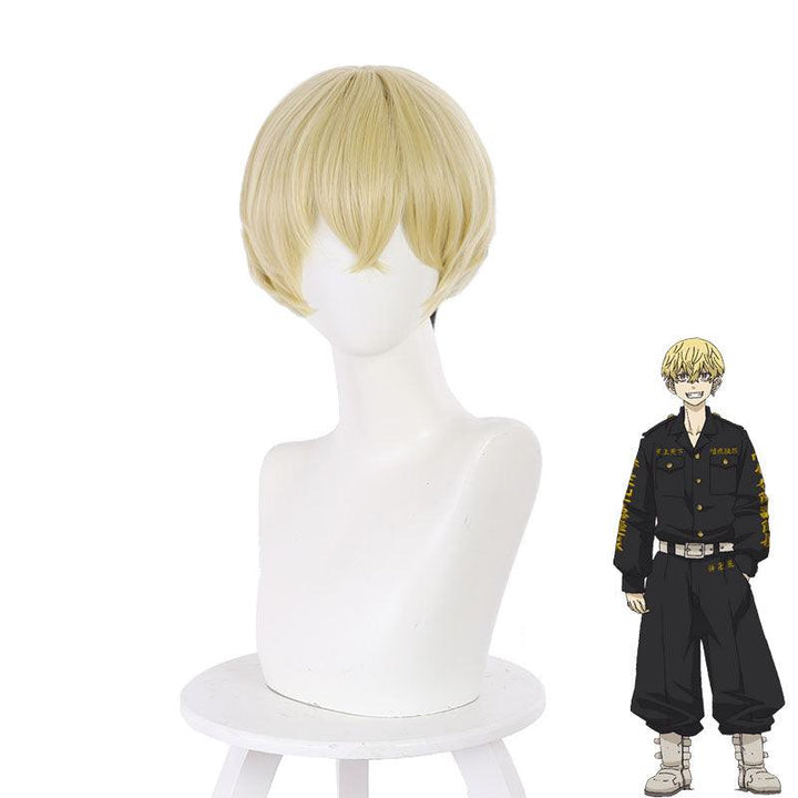 Anime Tokyo Revengers Chifuyu Matsuno Light Gold Gradient Black Short Cosplay Wigs
