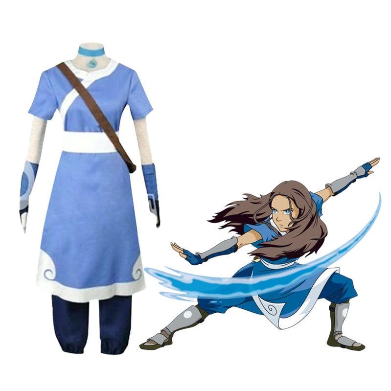 Anime Avatar: The Last Airbender Katara Blue Dress Outfit Cosplay Costumes