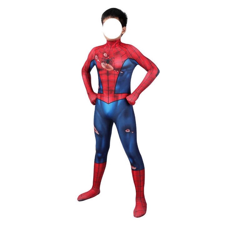 Spider-Man PS5 Classic Suit Damaged Children Jumpsuit Cosplay Costumes