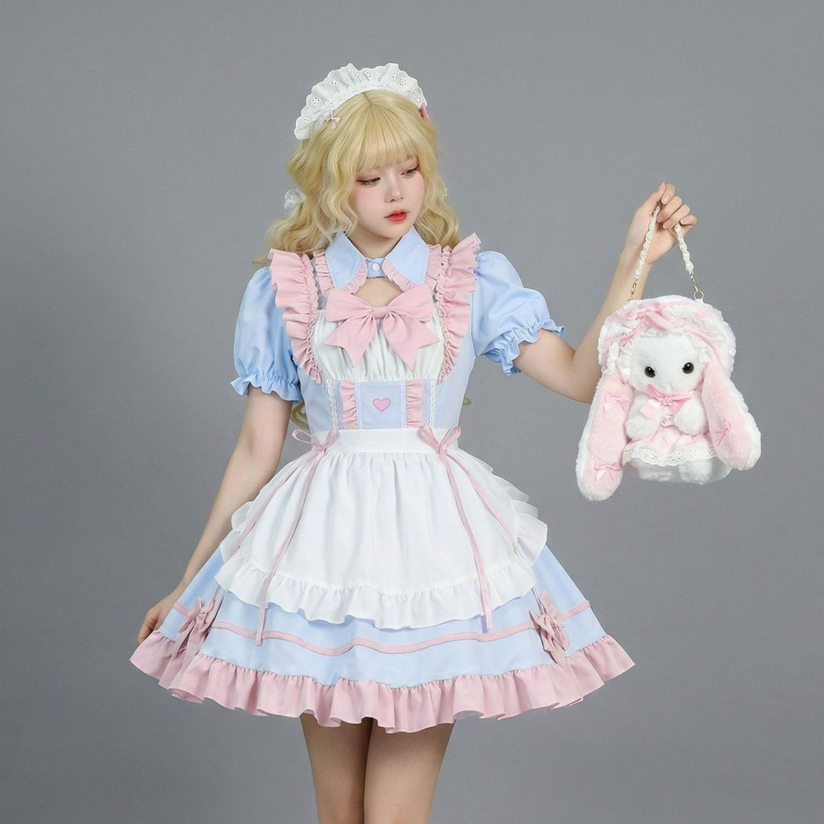 Enchanting Pink Lolita Maid Outfit Streamers Cosplay Dress