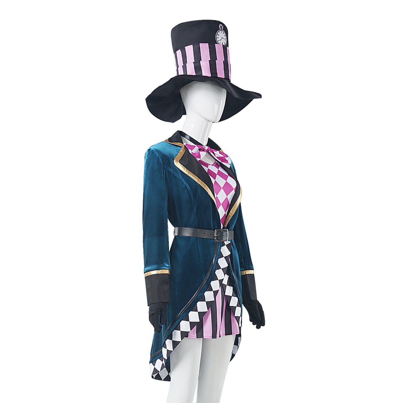 Women's Mad Hatter Costume - Alice Style Deluxe Magician Cosplay Outfit with Top Hat