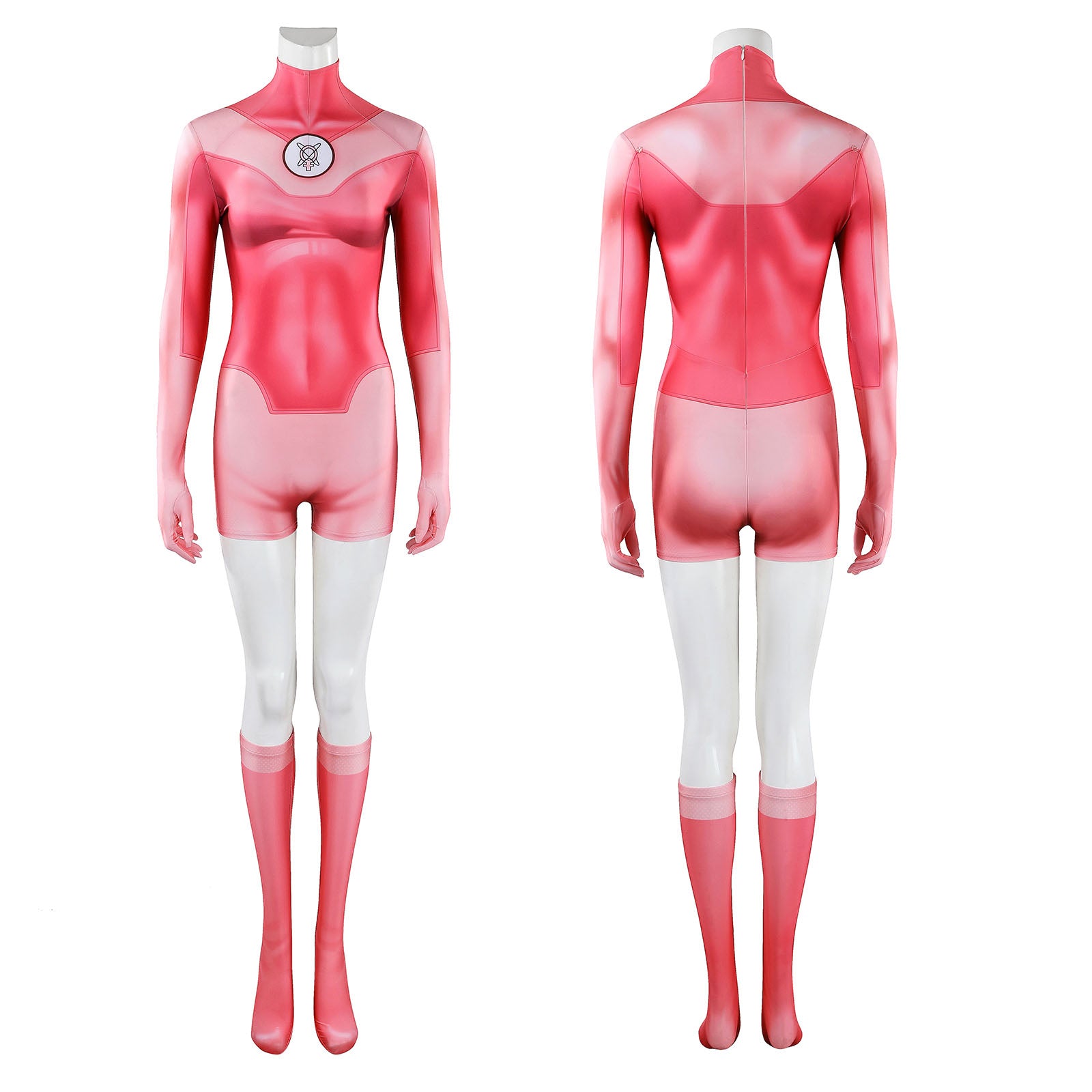 Invincible Atom Eve Female Pink Jumpsuit With Cloak Cosplay Costumes