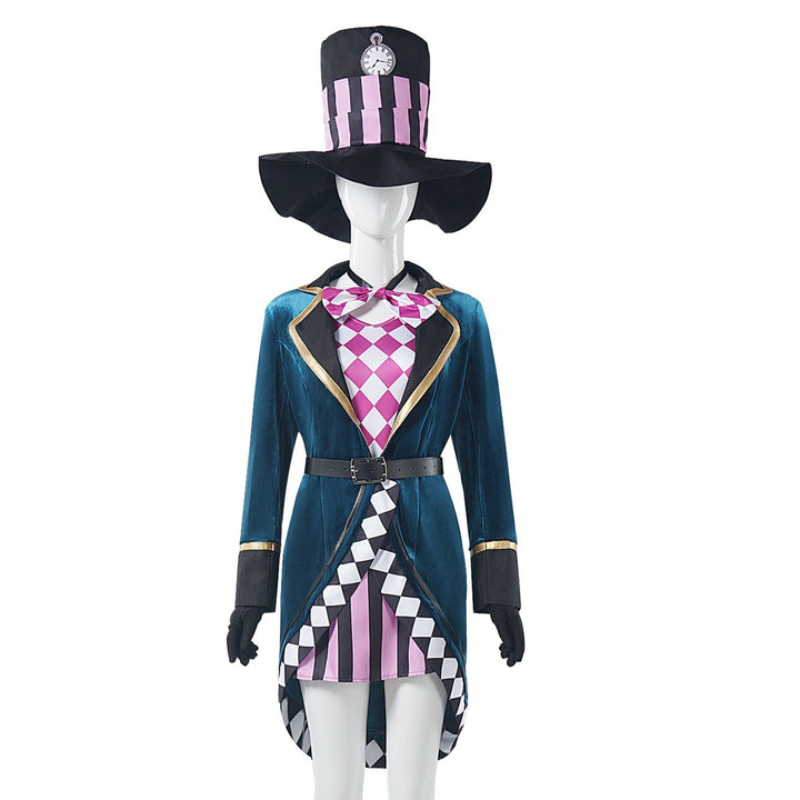 Women's Mad Hatter Costume - Alice Style Deluxe Magician Cosplay Outfit with Top Hat