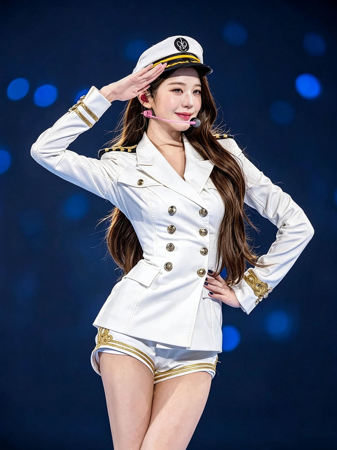 K-Pop Girl IVE Jang Won Young Same Style White Sailor Navy Uniform Stage Outfit