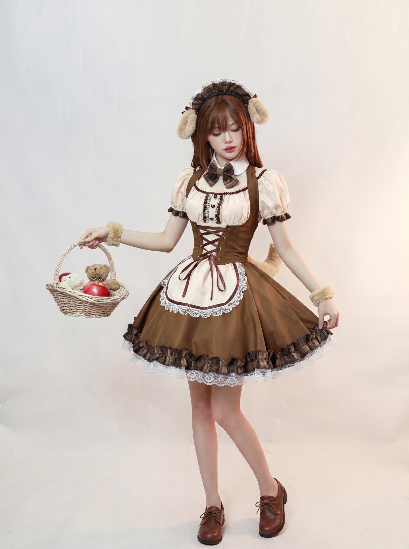 Japanese Shiba Inu Lolita Dress Corset Puff Sleeves Maid Outfit Cosplay