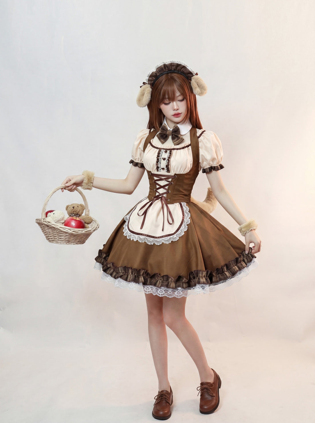 Japanese Shiba Inu Lolita Dress Corset Puff Sleeves Maid Outfit Cosplay