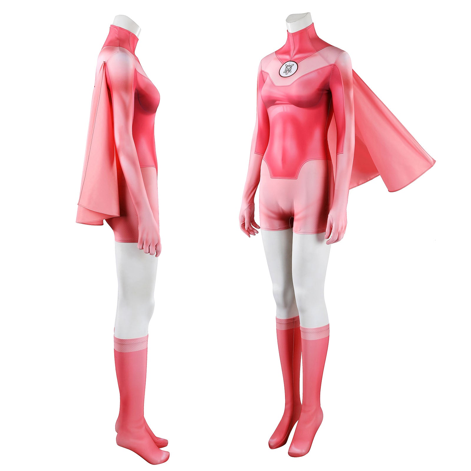 Invincible Atom Eve Female Pink Jumpsuit With Cloak Cosplay Costumes