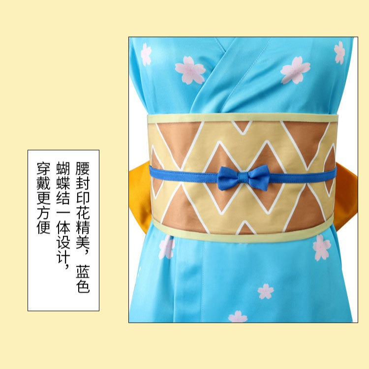 Anime Navigation Nami Kimono Blue Pajamas Fullset One Piece Cosplay Costumes