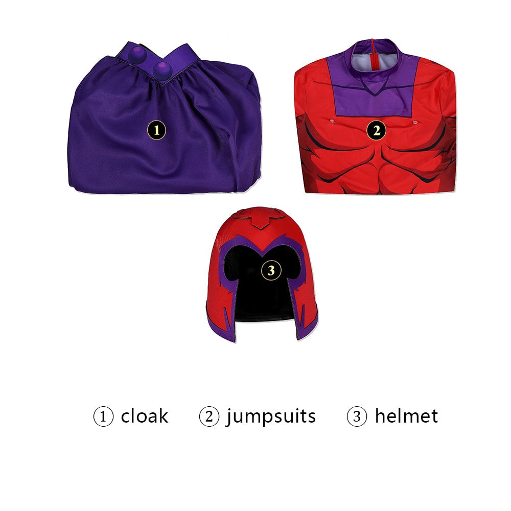 X-Men '97 Magneto Jumpsuit with Cloak Helmet Cosplay CostumesThemed Carnival Party Outfit