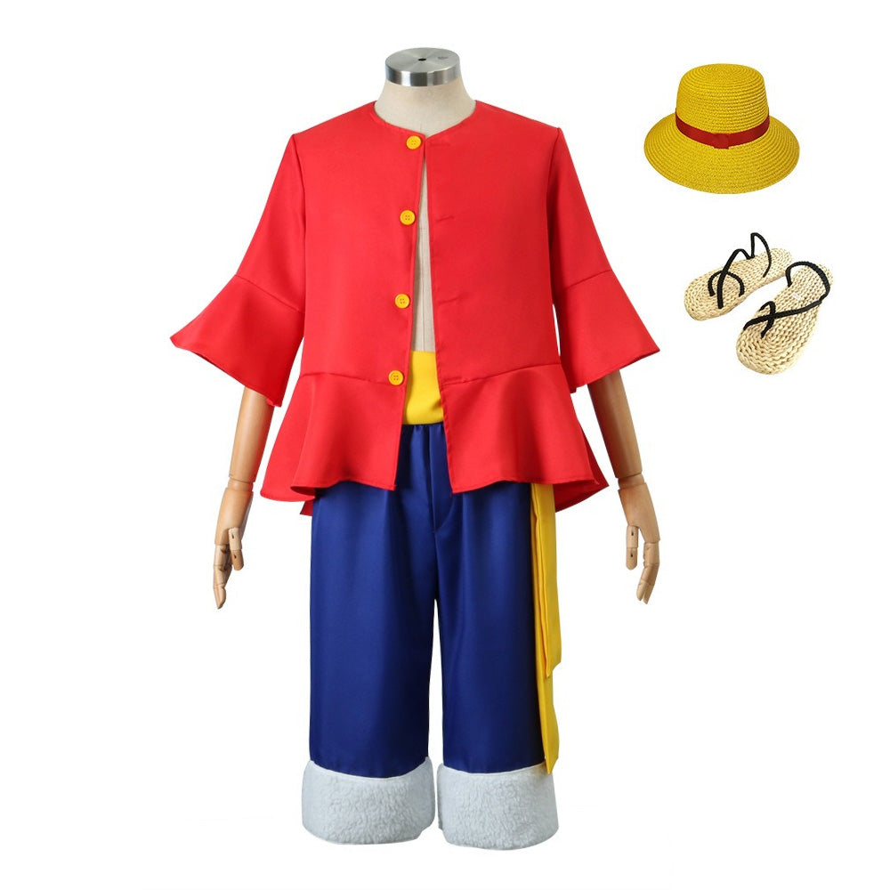 Anime Navigation Monkey D. Luffy Red Shirt Fullset One Piece Cosplay Costumes