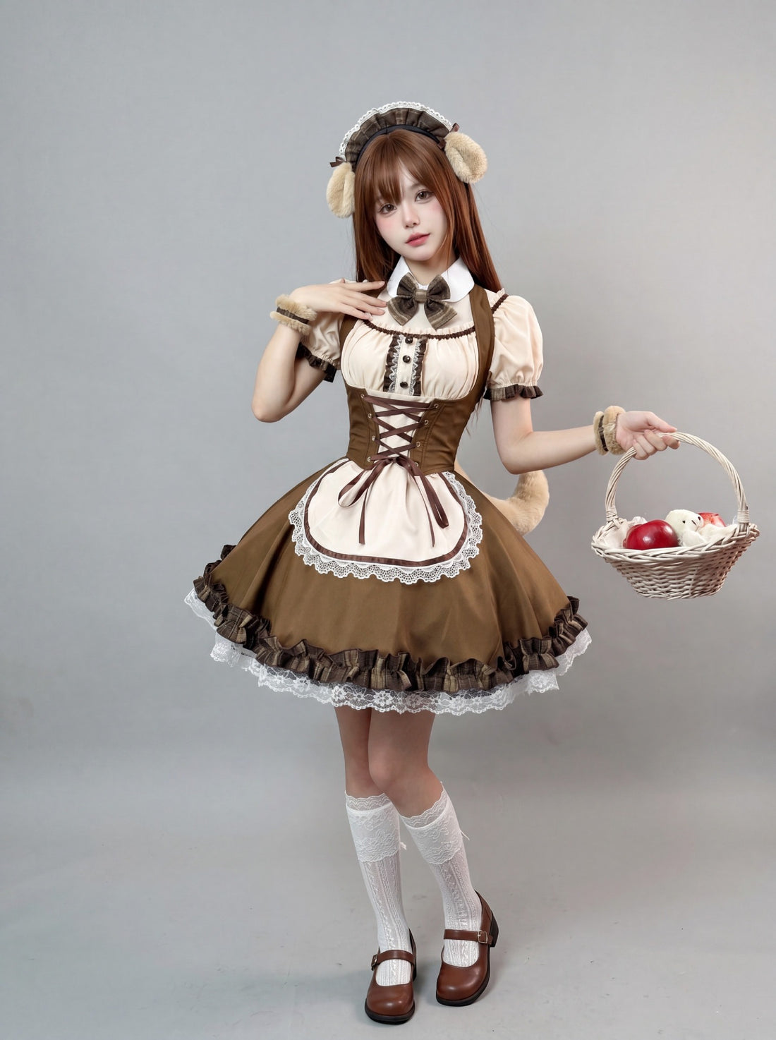 Japanese Shiba Inu Lolita Dress Corset Puff Sleeves Maid Outfit Cosplay