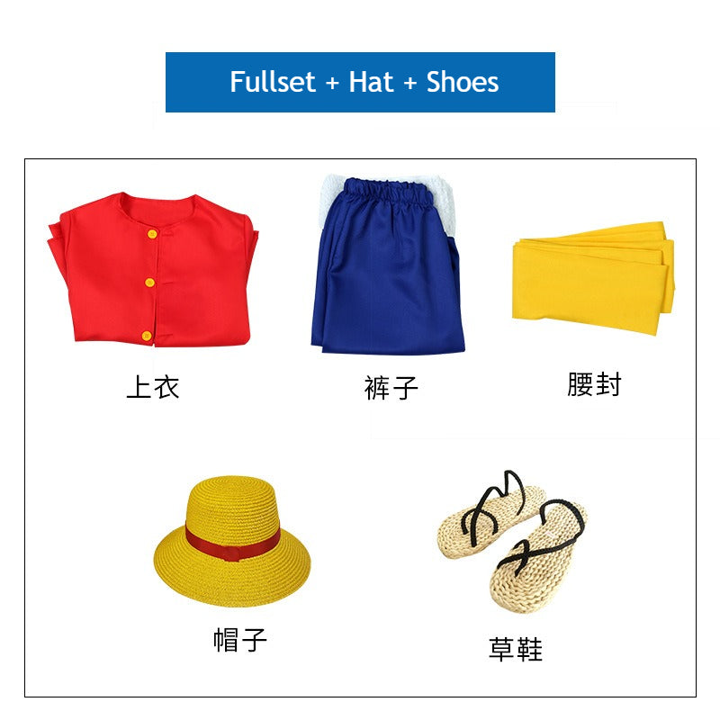 Anime Navigation Monkey D. Luffy Red Shirt Fullset One Piece Cosplay Costumes