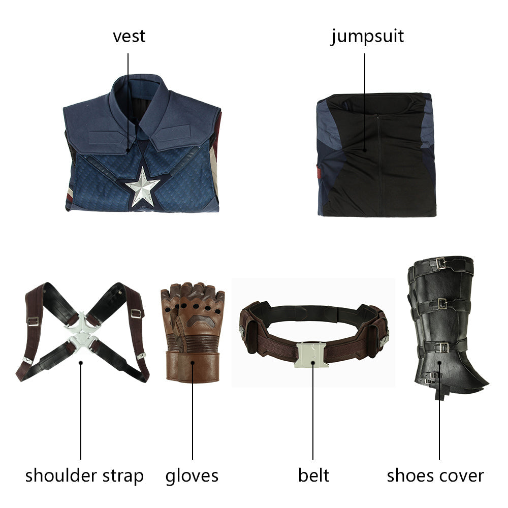 Avengers 4 Endgame Captain America Steve Rogers Male Fullset Cosplay CostumesThemed Carnival Party Outfit