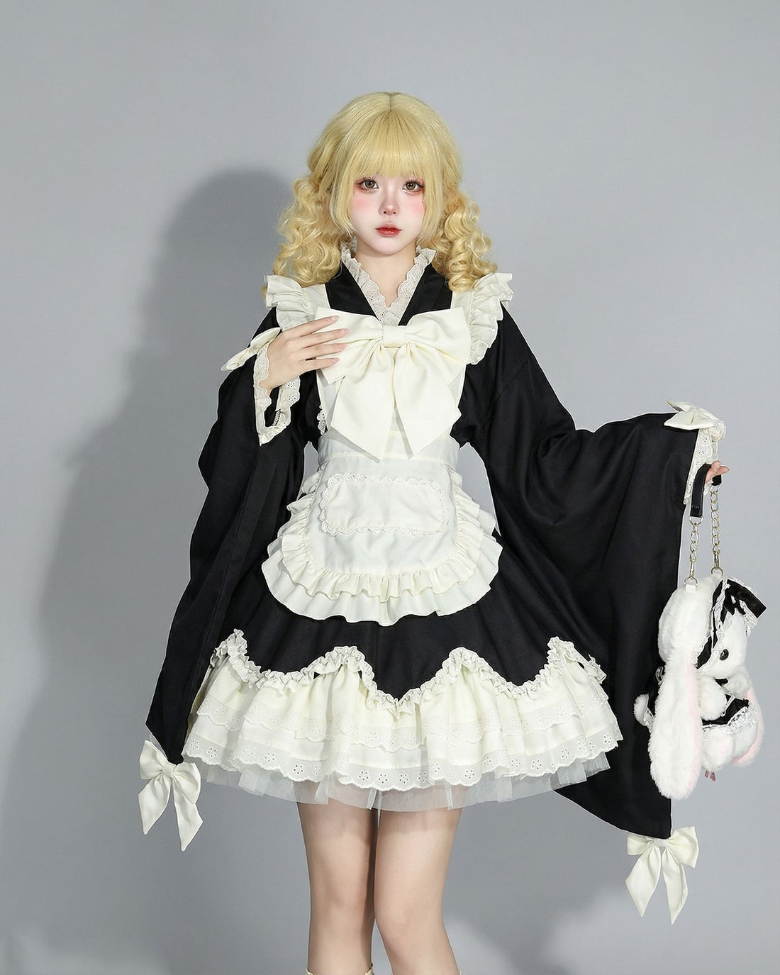 Kimono Lolita Wide Sleeve Maid Outfit Streamer Cosplay Dress