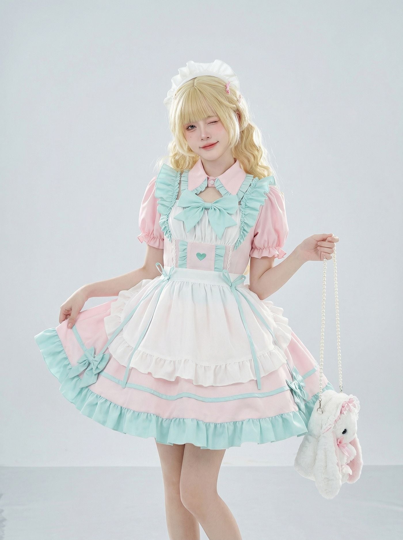 Enchanting Pink Lolita Maid Outfit Streamers Cosplay Dress