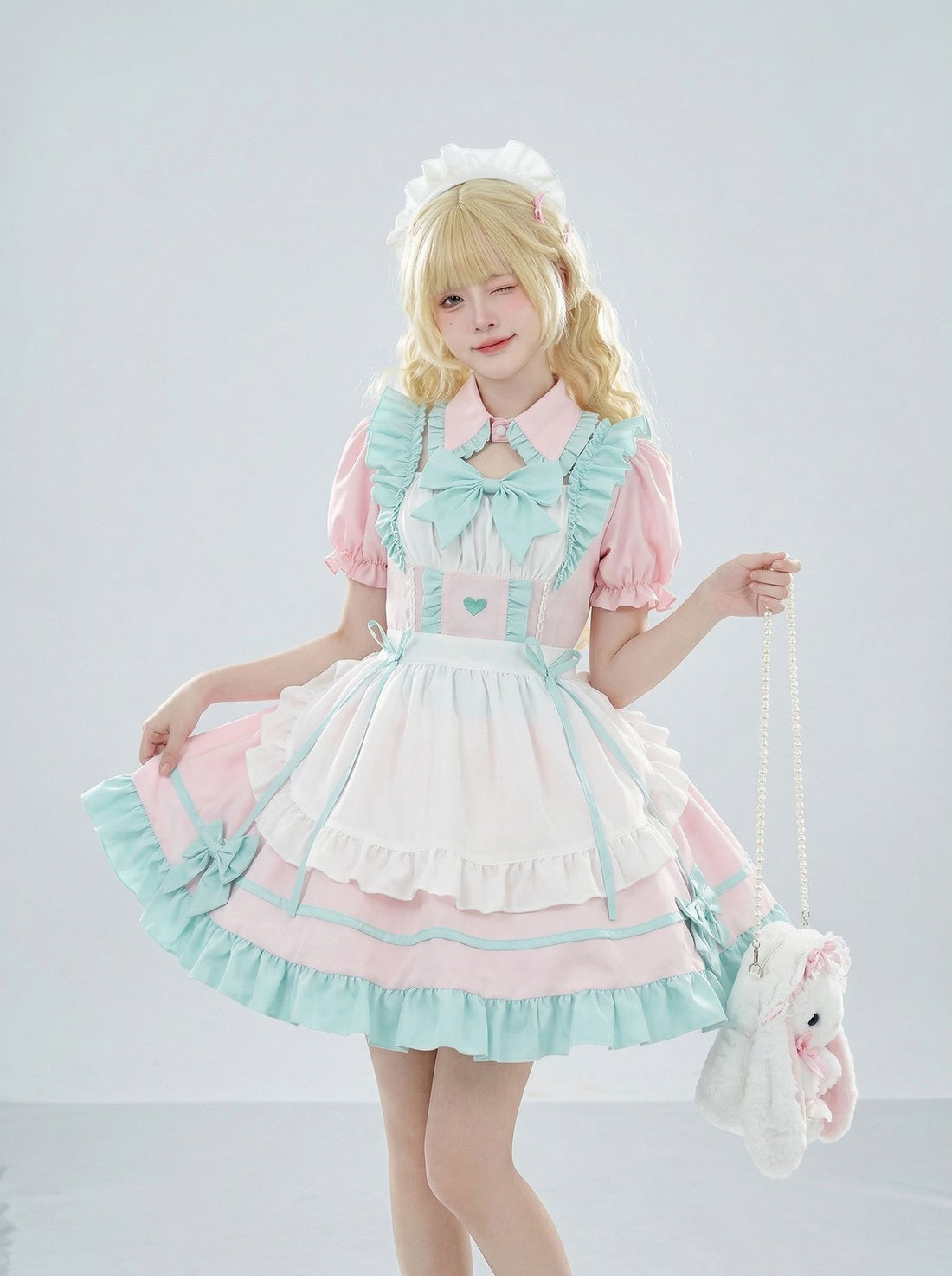 Enchanting Pink Lolita Maid Outfit Streamers Cosplay Dress