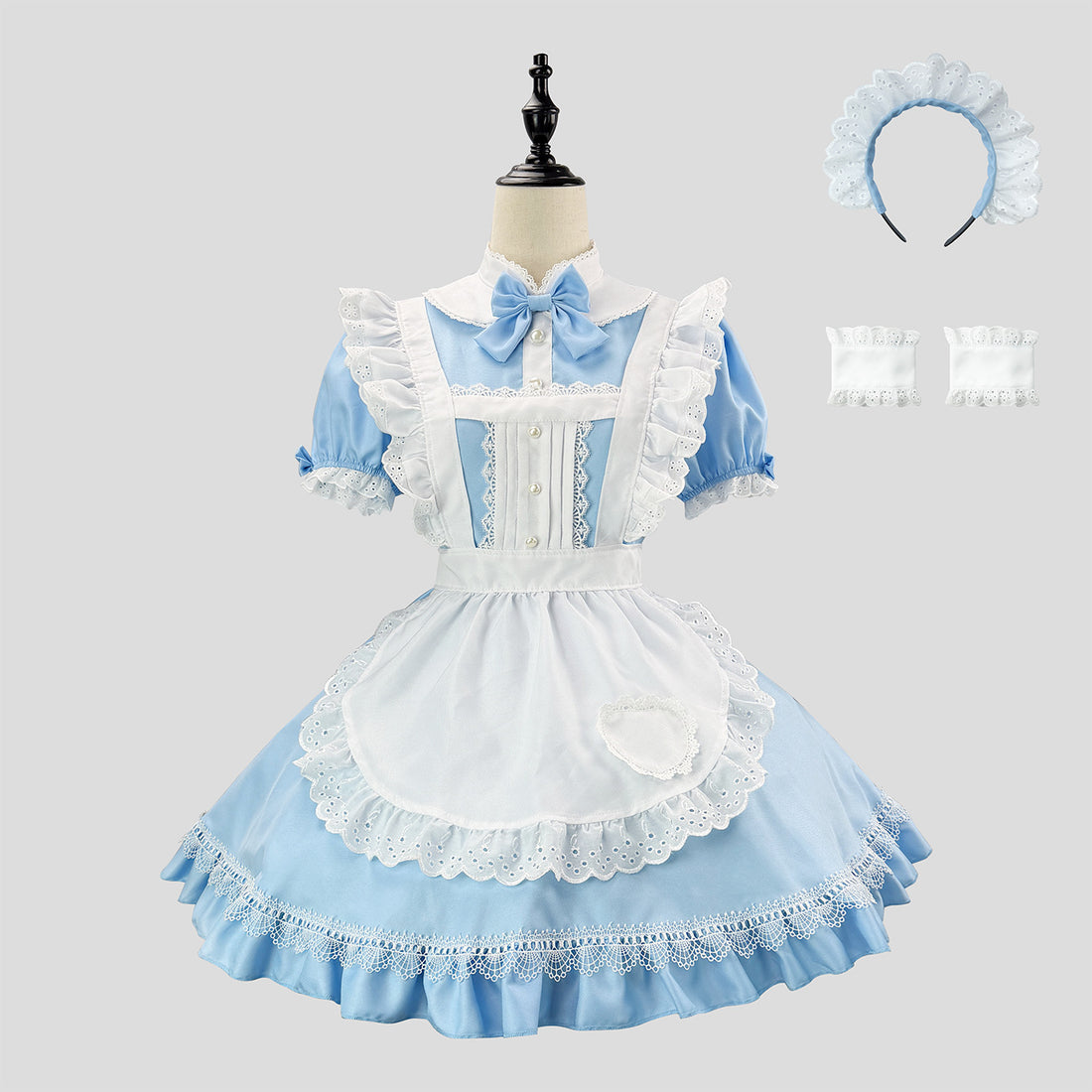 Blue White Alice Maid Outfit Lolita Streamer Cosplay Dress