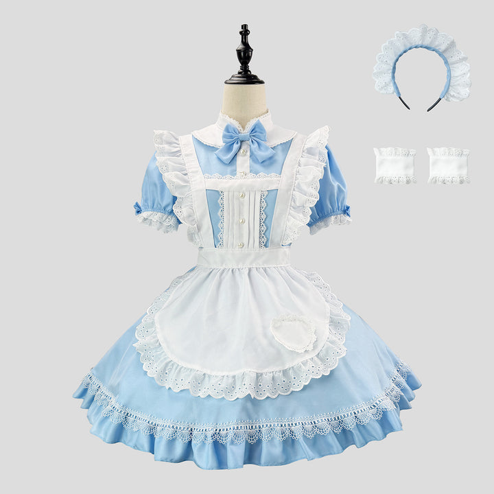 Blue White Alice Maid Outfit Lolita Streamer Cosplay Dress