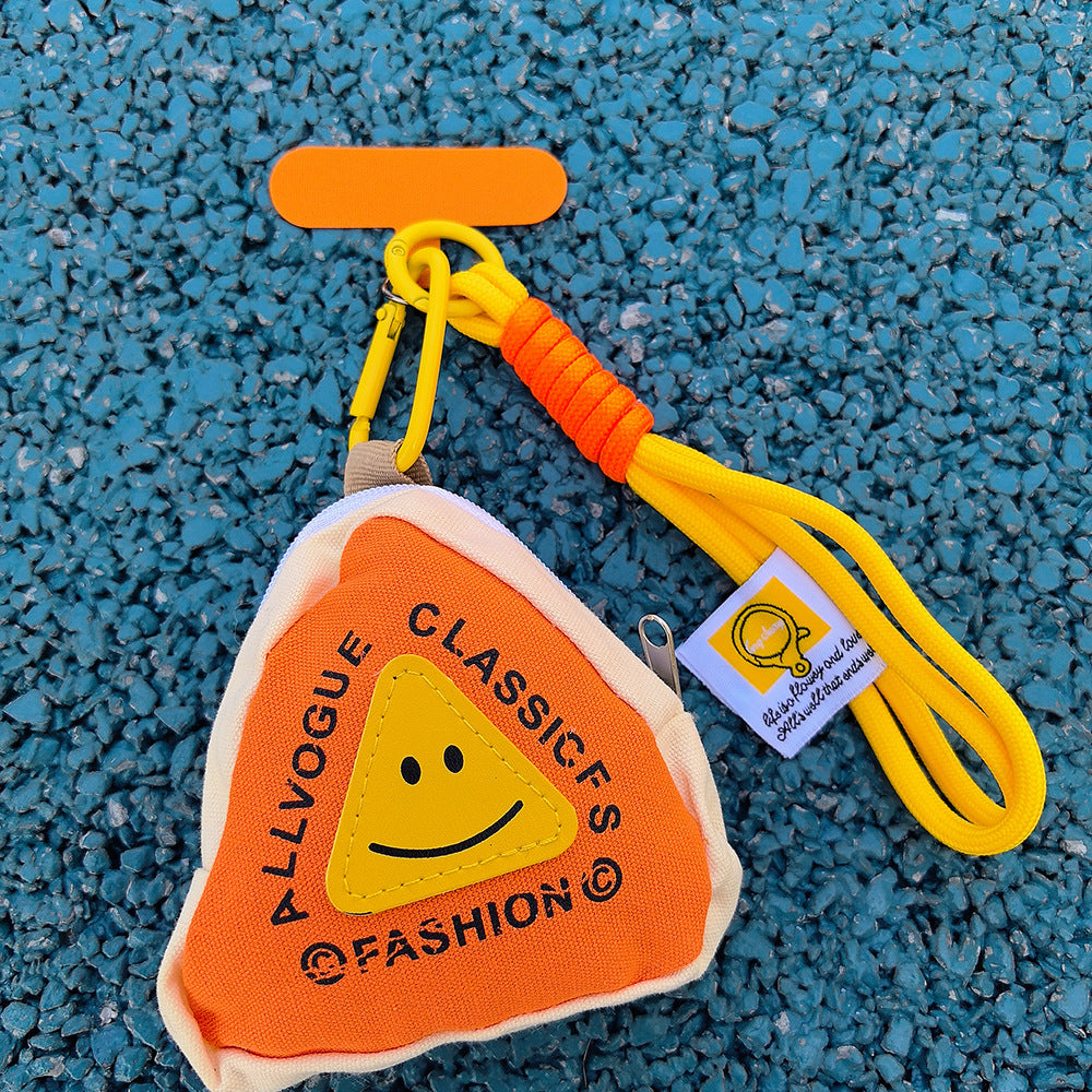 Smile Mini Coin Purse Triangle Headphone Bag with Handmade Phone Wrist Strap Phone Charm Accessory
