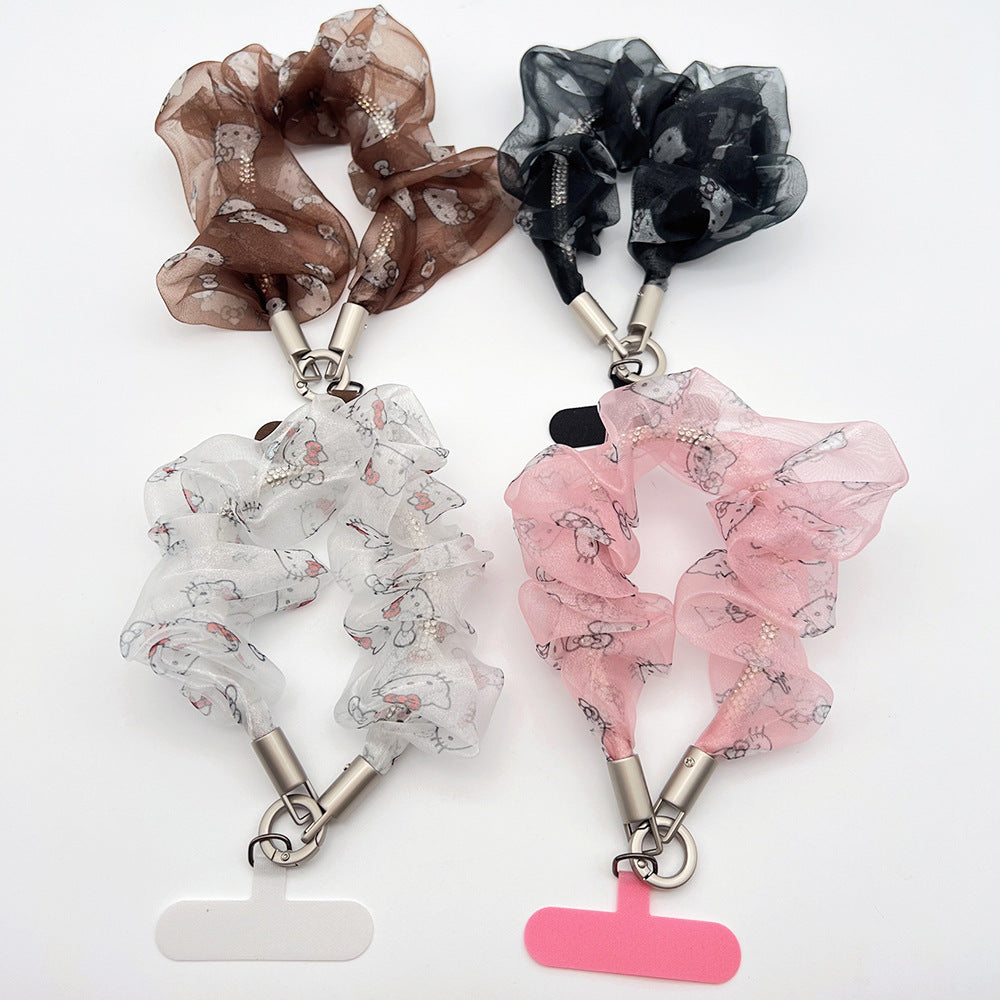 Organza Tulle Wrist Phone Strap with Tether Tabs – Colon-shaped Wristlet & Hand Lanyard