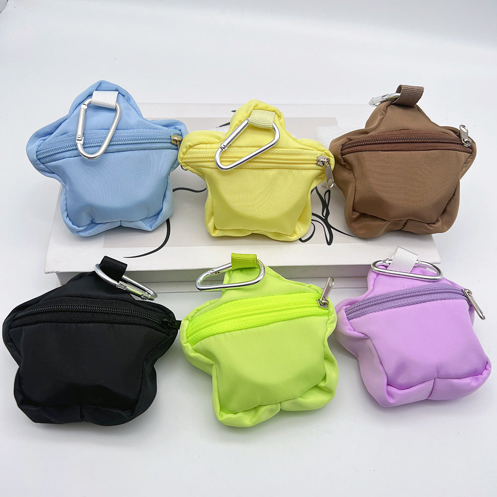 Star Mini Coin Purse Headphone Bag with Carabiner – Embroidered Mini Bag Phone Accessory
