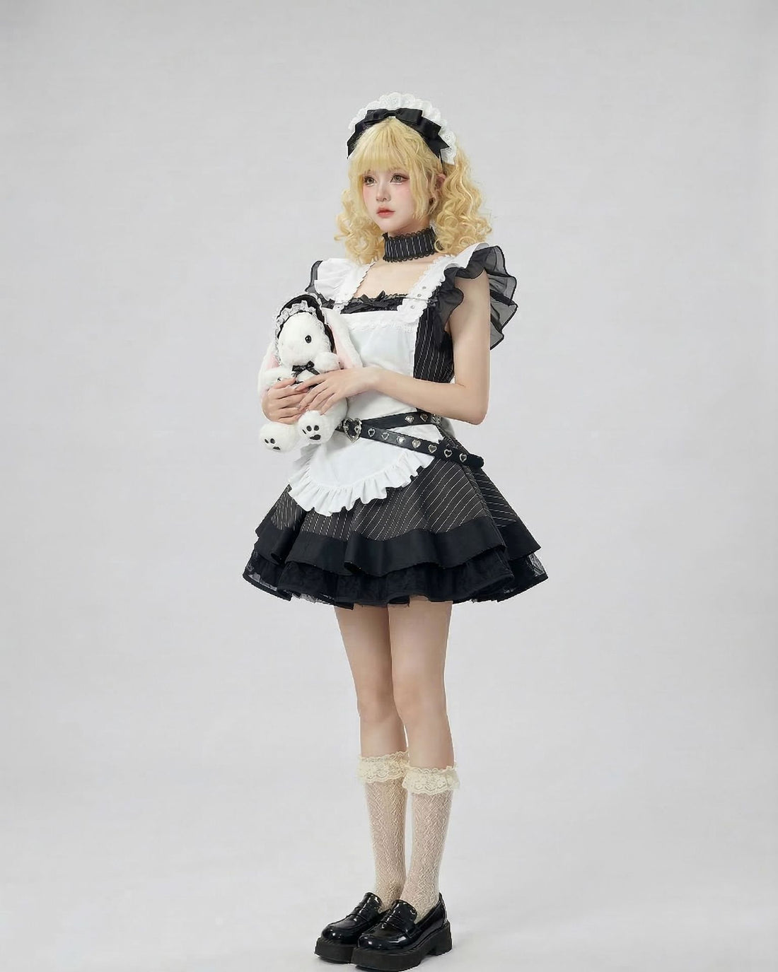 White Striped Retro Lolita Maid Outfit Subculture Cosplay Dress