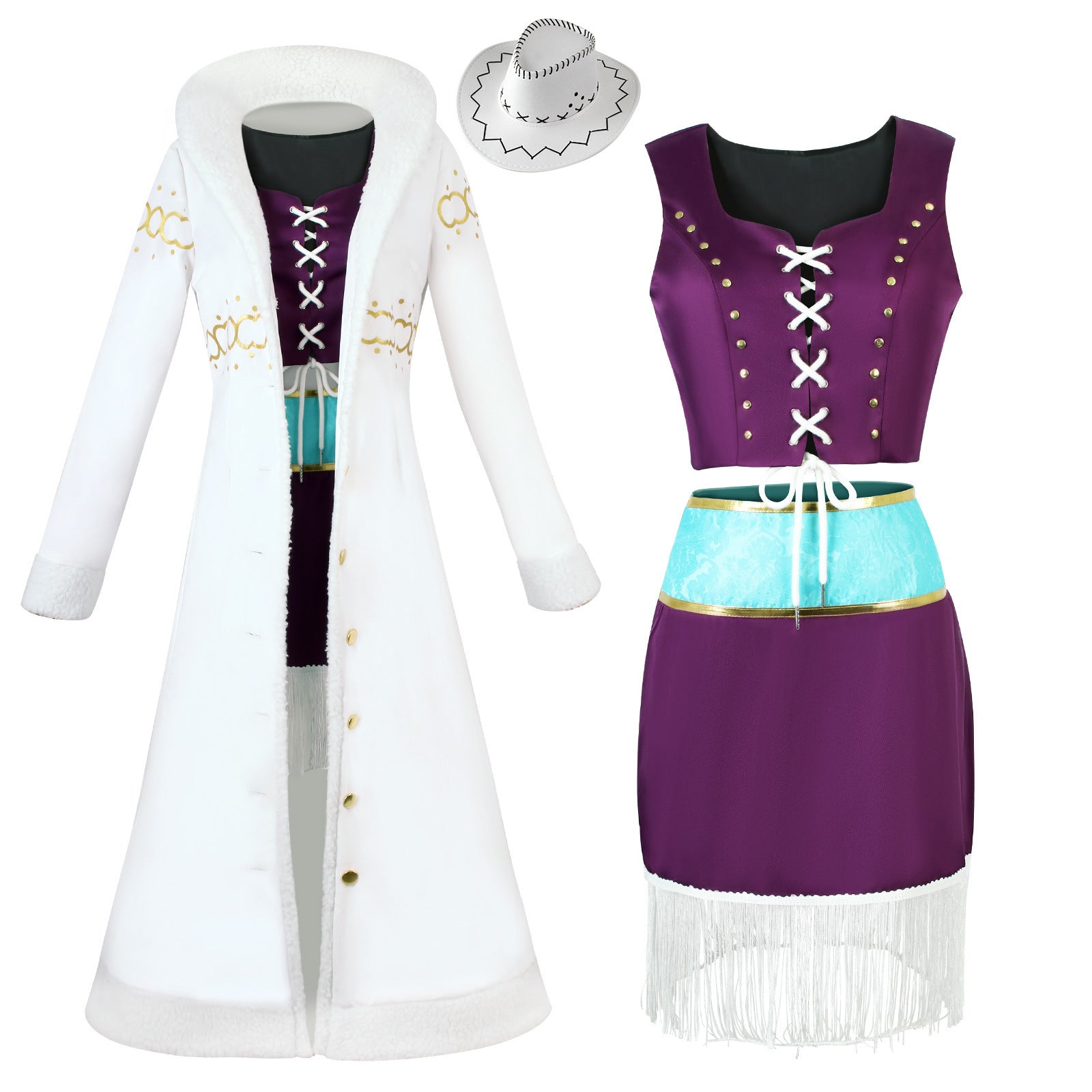 Anime Navigation Nico Robin Fur-collared Coat One Piece Cosplay Costumes