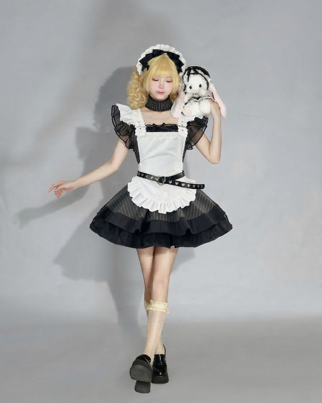 White Striped Retro Lolita Maid Outfit Subculture Cosplay Dress