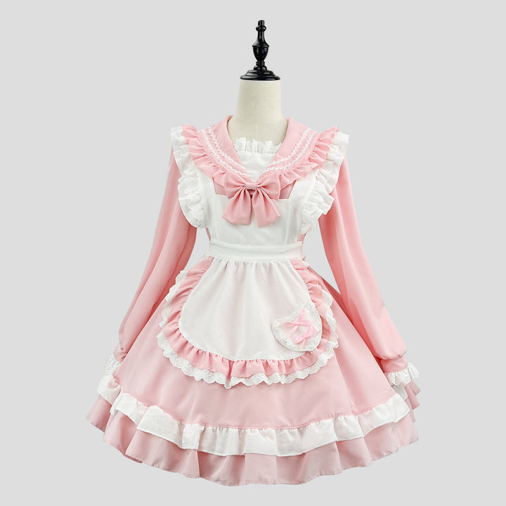 Sweet Japanese Preppy Sailor Collar Maid Outfit Lolita Dress