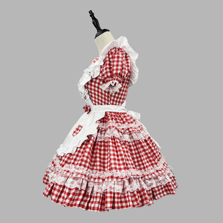 Pink Plaid Sweet Idol Maid Cosplay Outfit Lolita Dress