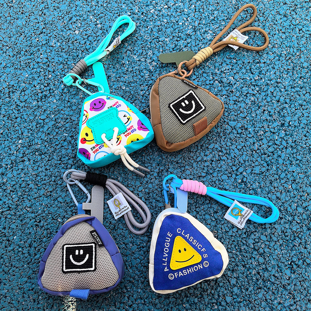 Smile Mini Coin Purse Triangle Headphone Bag with Handmade Phone Wrist Strap Phone Charm Accessory