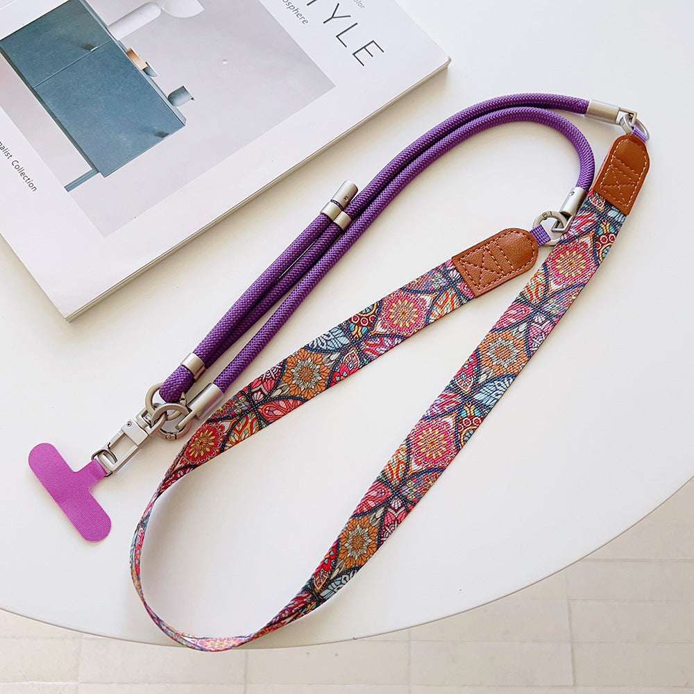 Trendy Patterns Woven Tape Crossbody Phone Strap with Tabs – Adjustable Wristlet & Hand Lanyard