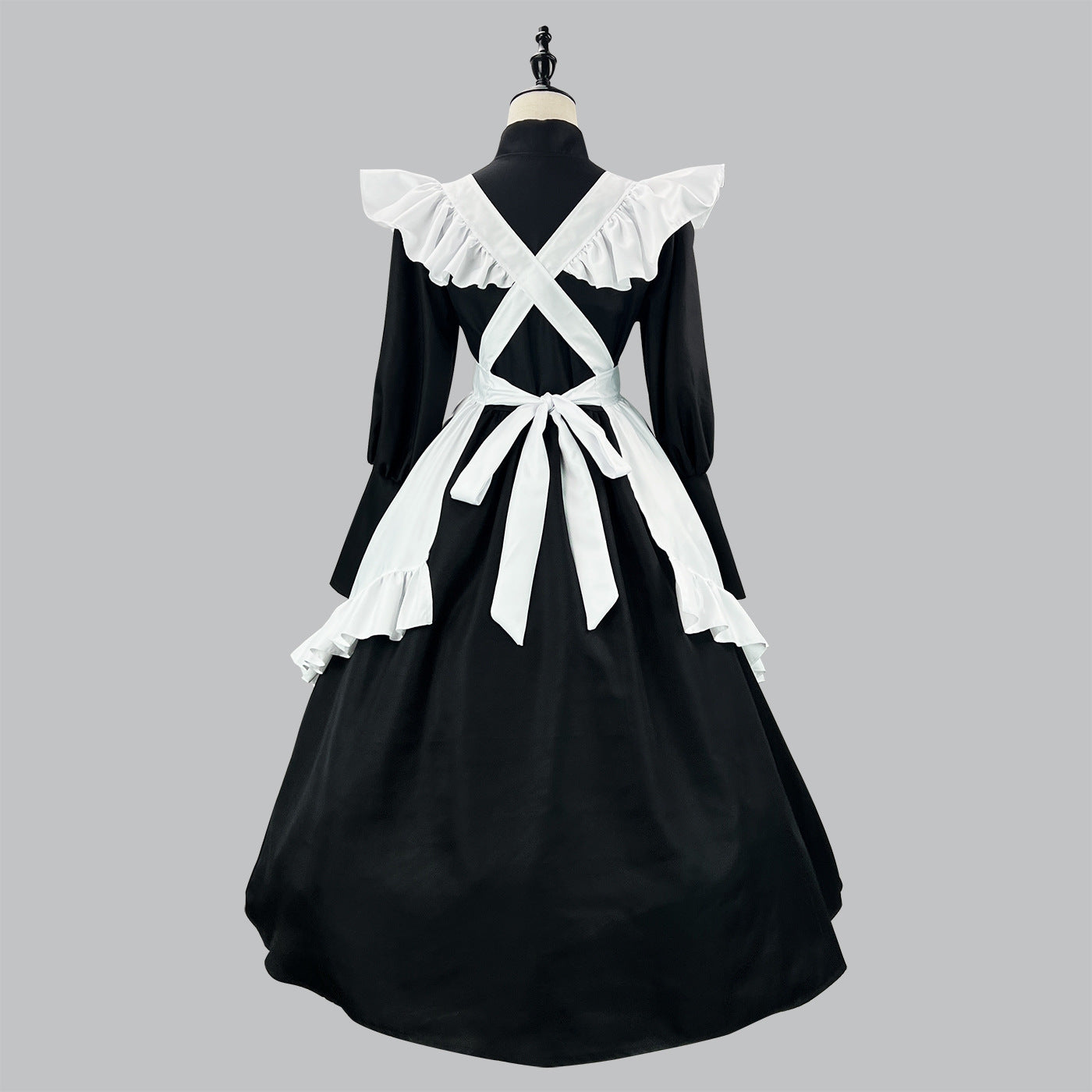 Black and White British Long Maid Outfit Lolita Dress Cosplay