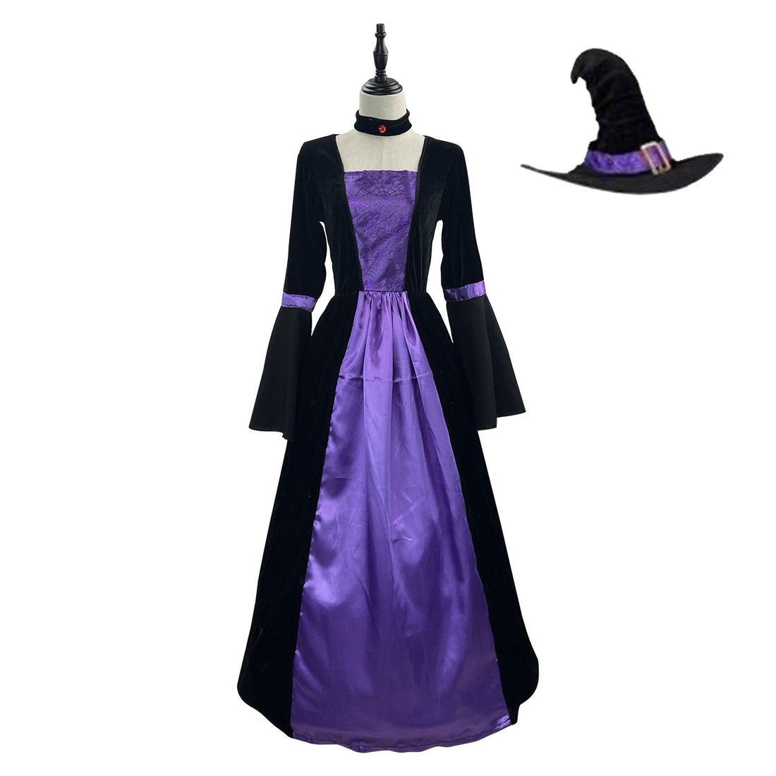 Women's Retro Witch Costume Long Dress Halloween Masquerade Cosplay Costumes