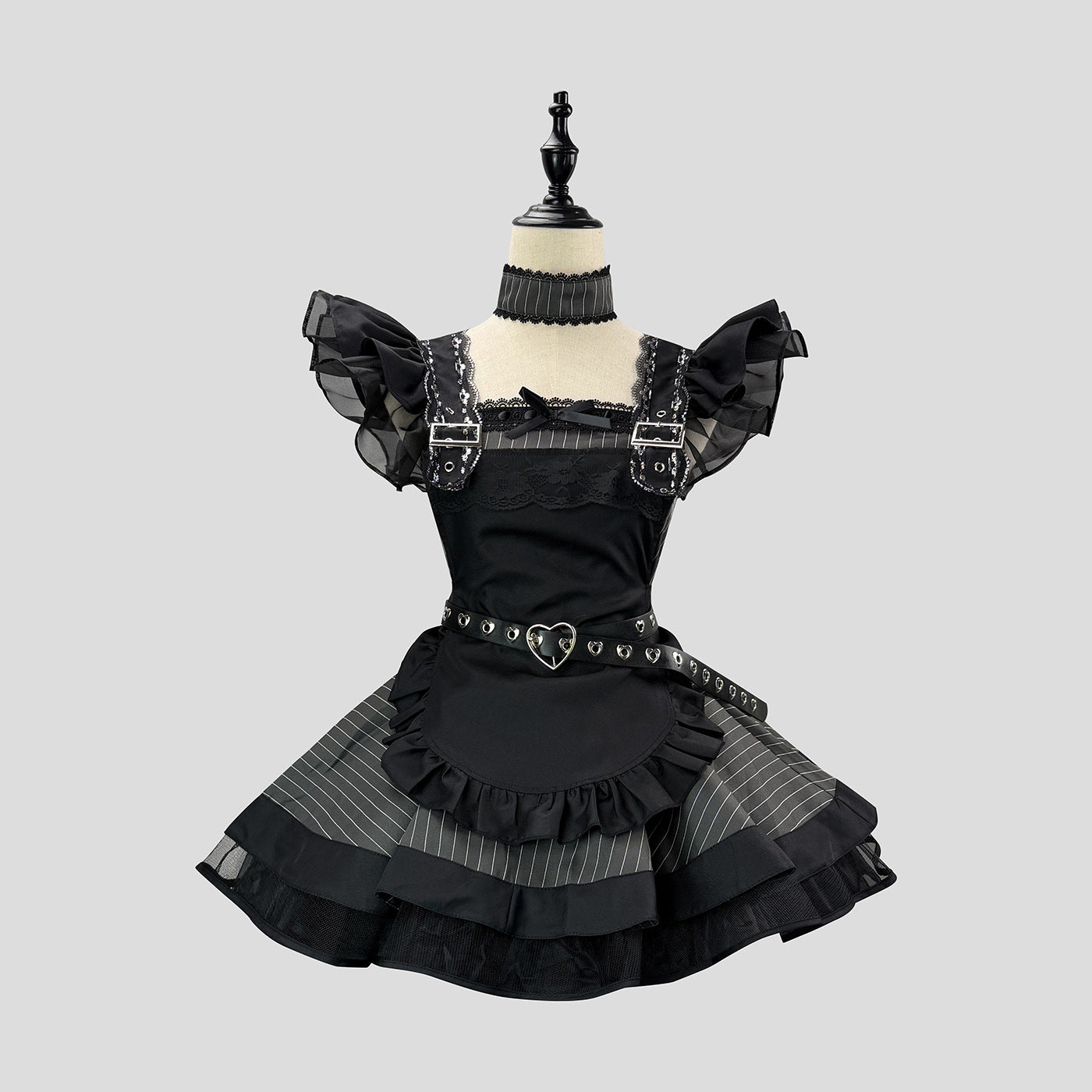 White Striped Retro Lolita Maid Outfit Subculture Cosplay Dress