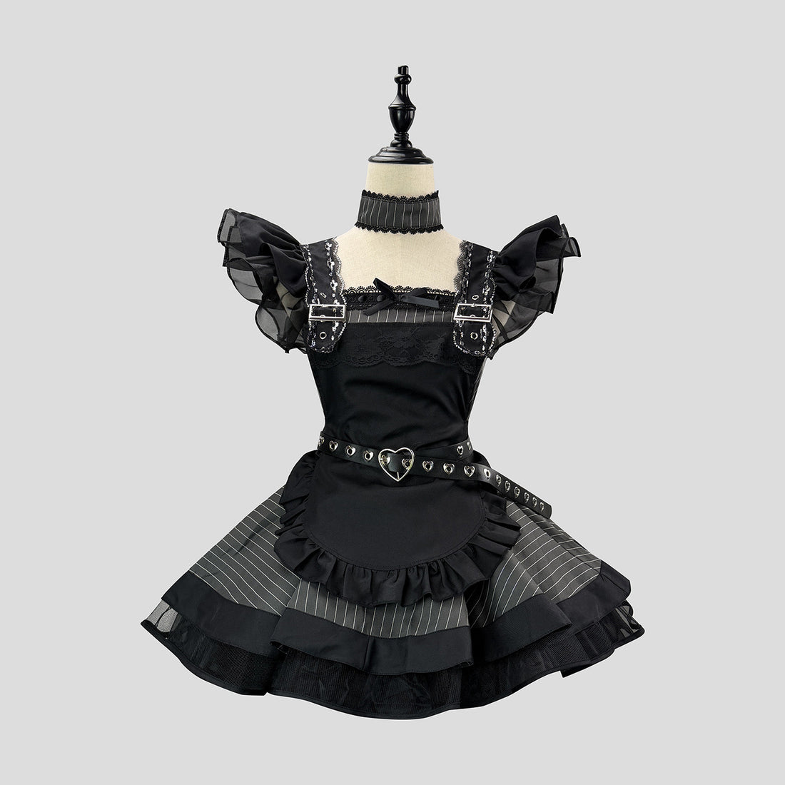 White Striped Retro Lolita Maid Outfit Subculture Cosplay Dress