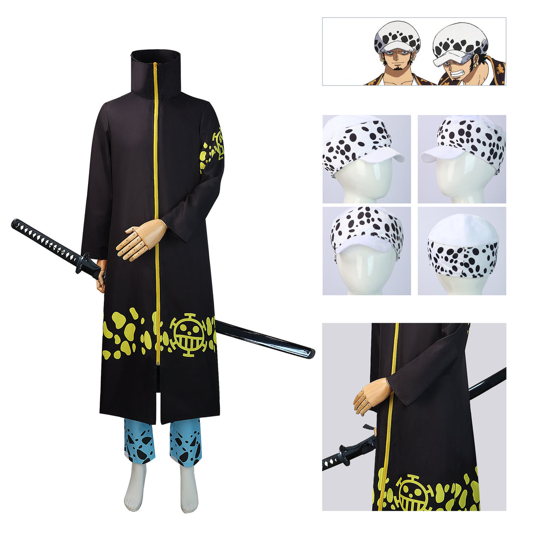 Navigation Trafalgar D. Water Law Cosplay Costume - One Piece Halloween Carnival Outfit with Hat