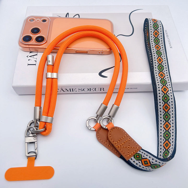Trendy Patterns Woven Tape Crossbody Phone Strap with Tabs – Adjustable Wristlet & Hand Lanyard