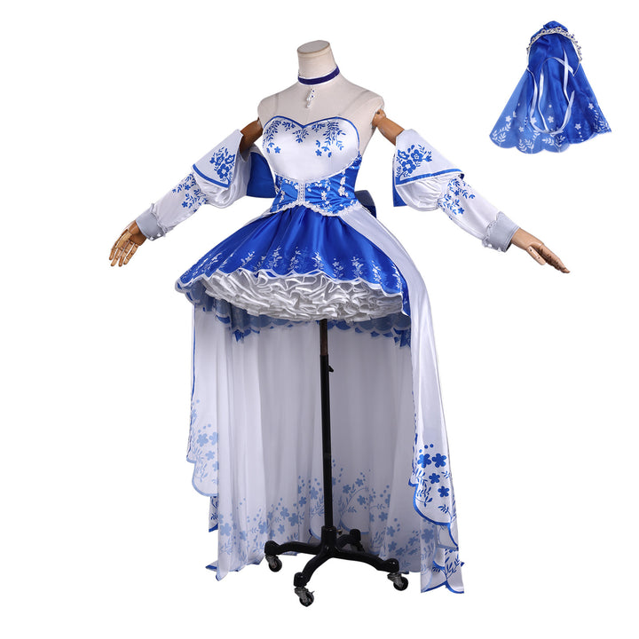 Identity V Perfumer Vera Nair Blue Floral Dress Cosplay Costumes