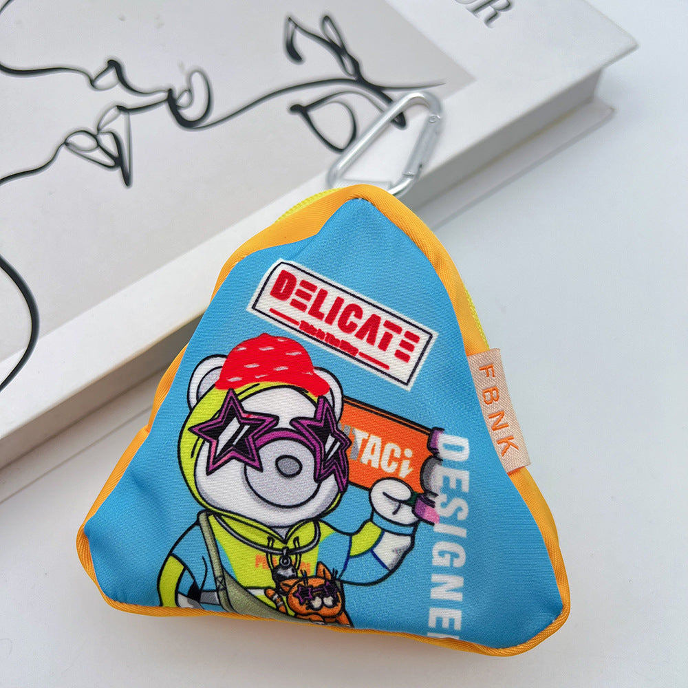 Cute Bear Mini Coin Purse Headphone Bag with Carabiner – Printed Mini Bag Phone Accessory