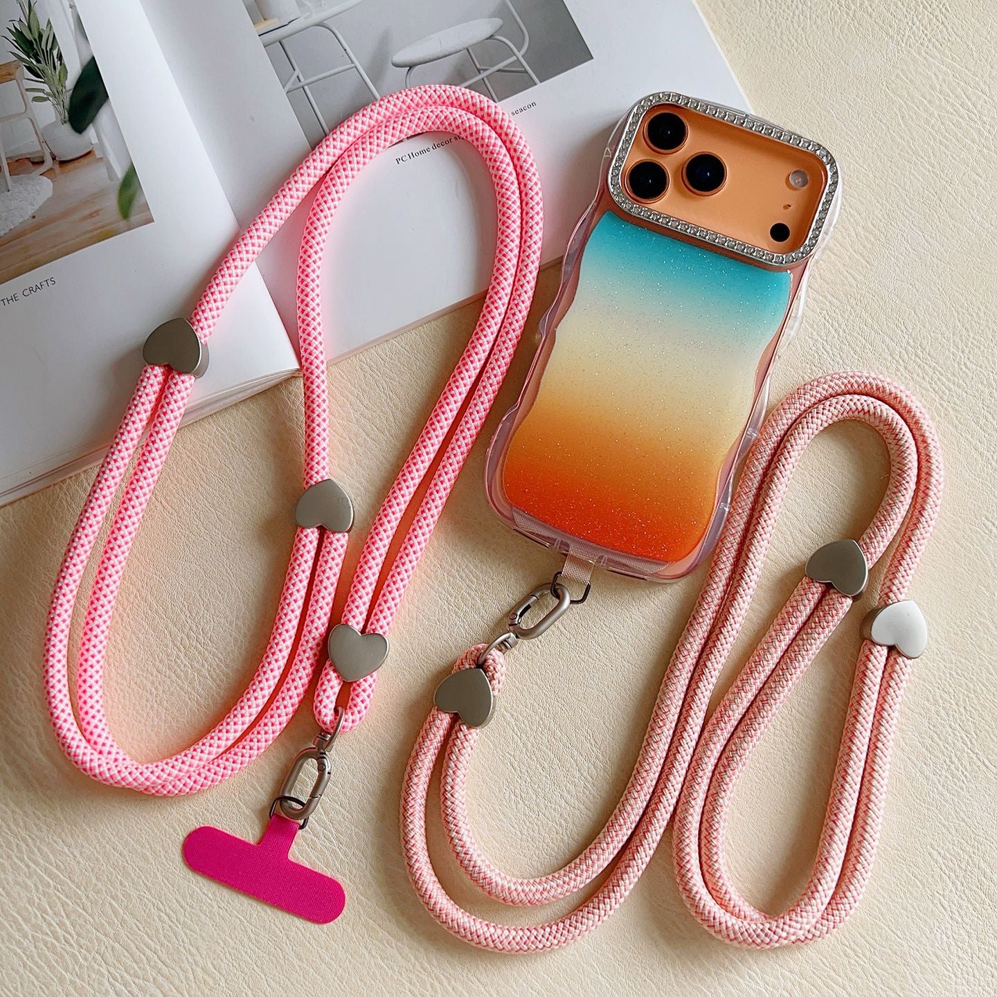 Heart Clasp Adjustable Crossbody Phone Strap with Tether Tabs – Hand Woven Wristlet & Hand Lanyard