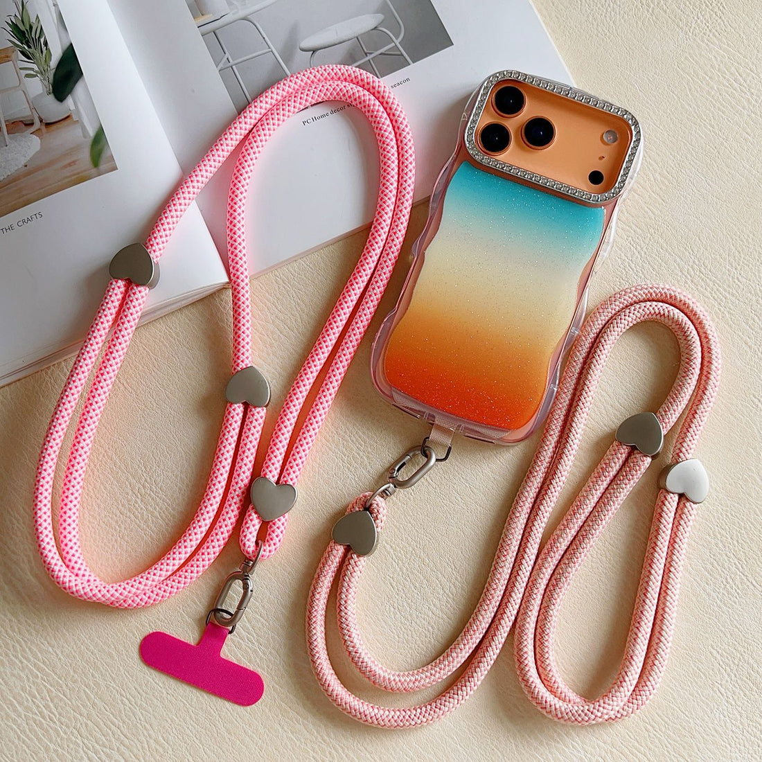 Heart Clasp Adjustable Crossbody Phone Strap with Tether Tabs – Hand Woven Wristlet & Hand Lanyard