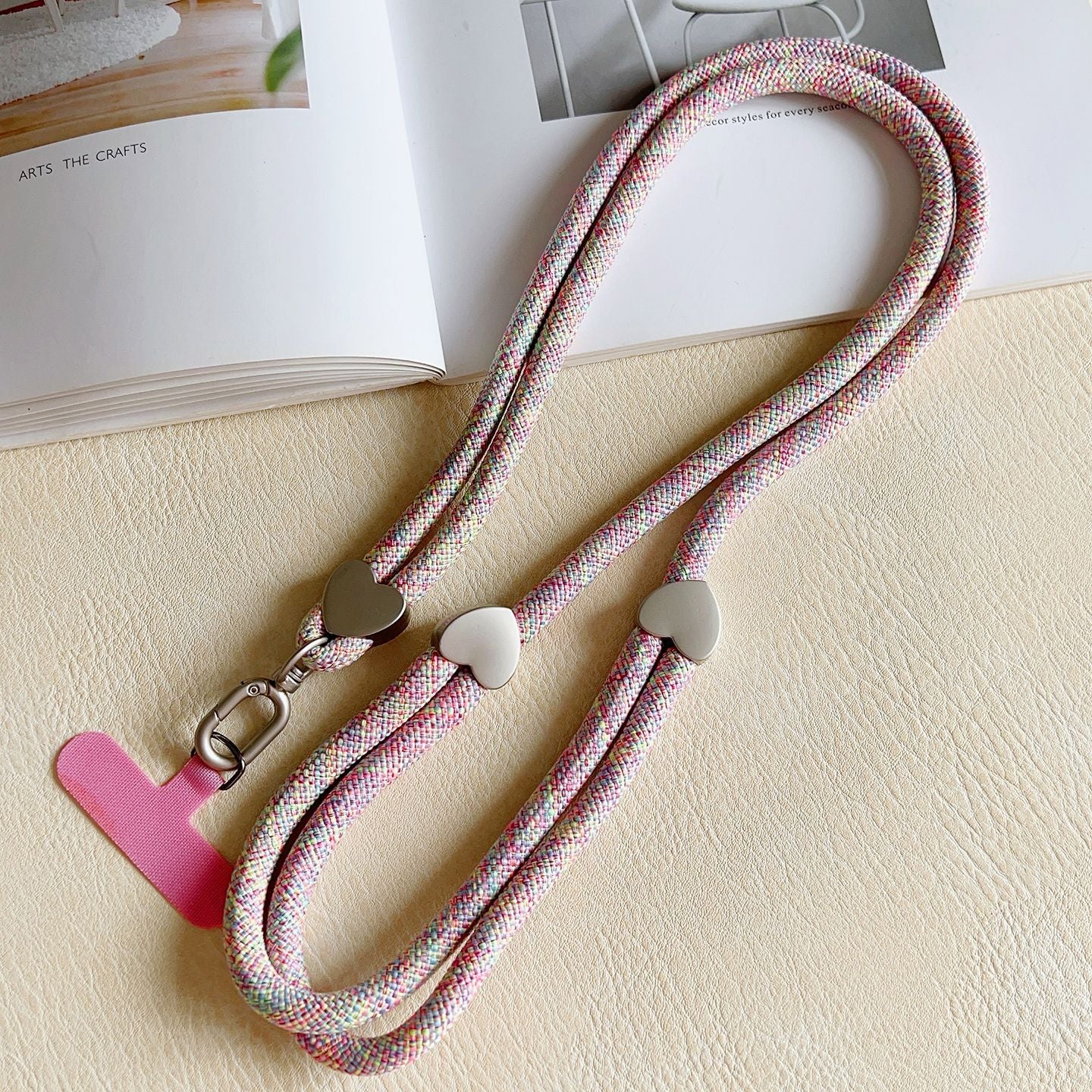 Heart Clasp Adjustable Crossbody Phone Strap with Tether Tabs – Hand Woven Wristlet & Hand Lanyard