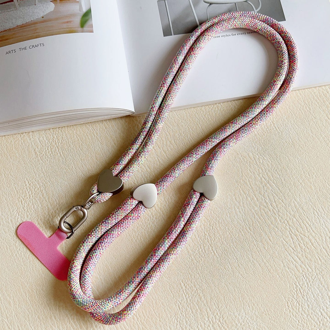 Heart Clasp Adjustable Crossbody Phone Strap with Tether Tabs – Hand Woven Wristlet & Hand Lanyard