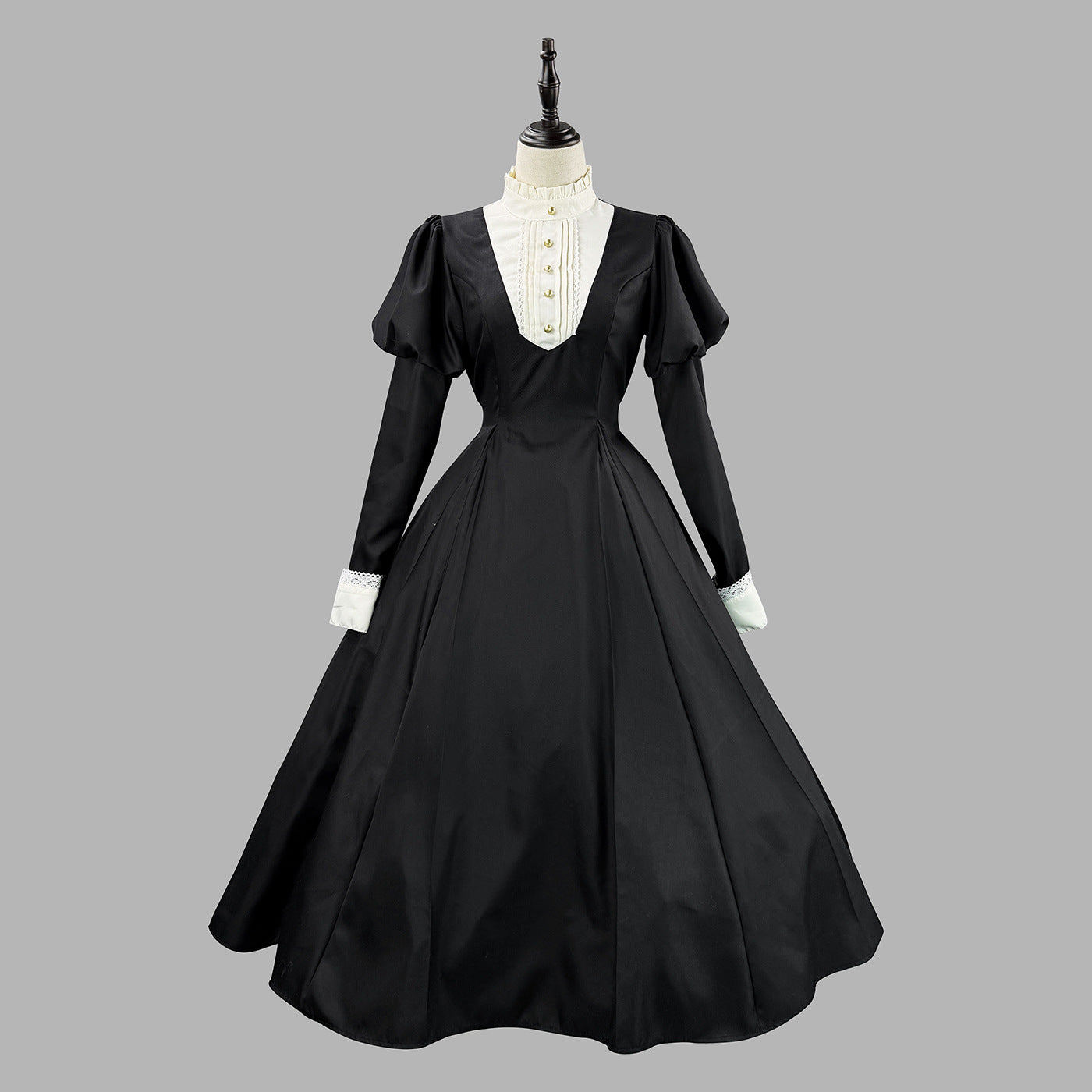 Dark Gothic Long Maid Outfit with Puff Sleeves Cosplay Lolita Dress