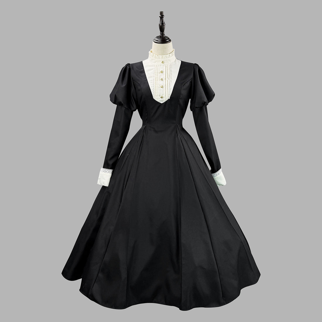 Dark Gothic Long Maid Outfit with Puff Sleeves Cosplay Lolita Dress