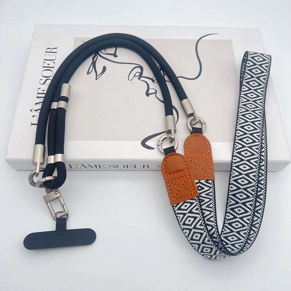 Trendy Patterns Woven Tape Crossbody Phone Strap with Tabs – Adjustable Wristlet & Hand Lanyard